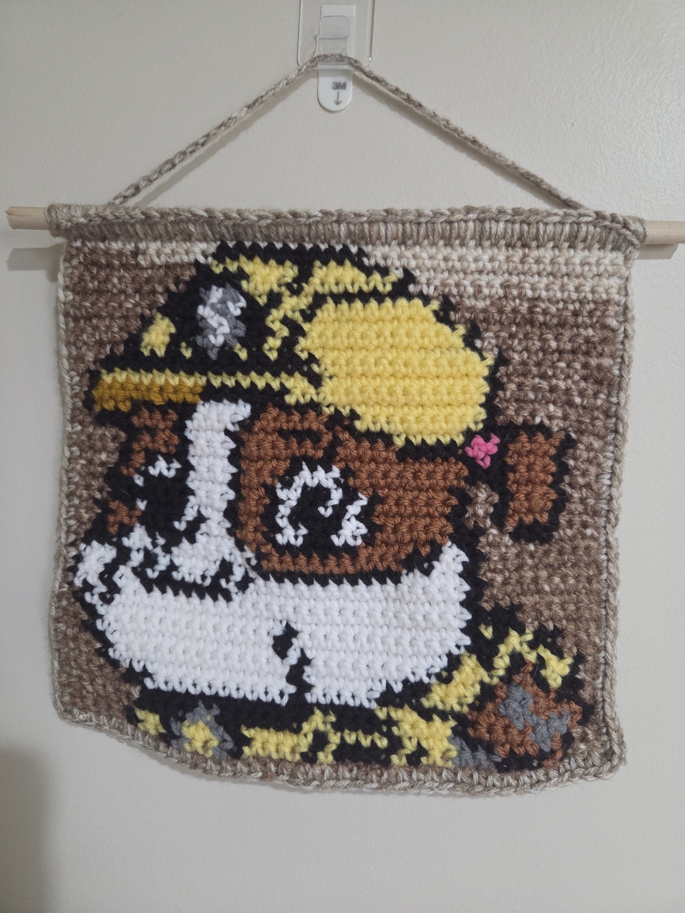 Handmade Crochet Puppy Wall Hanging in Yellow, White & Brown